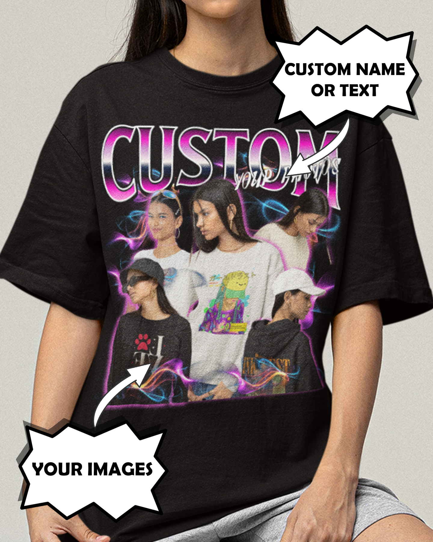 Custom Personalized Bootleg Rap Vintage 90s Graphic Photo Girlfriend Boyfriend Pet T-Shirt Tee